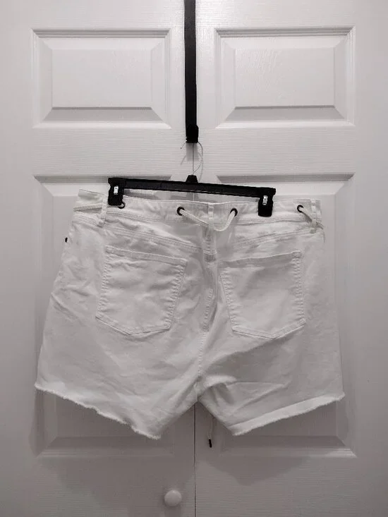 LOFT Plus Size 22 White Denim Shorts NWOT Drawstring Waist Frayed Hem Casual Sum - Picture 4 of 8